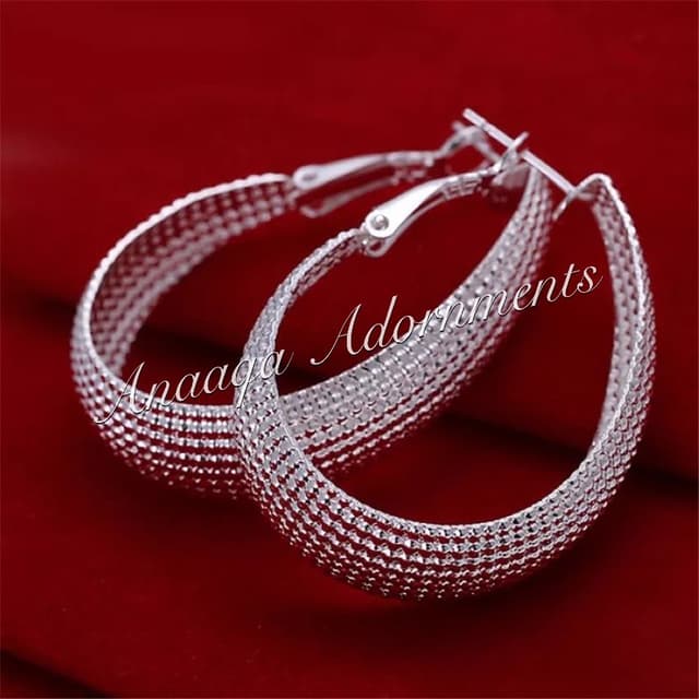 Pear Hoops-Silver