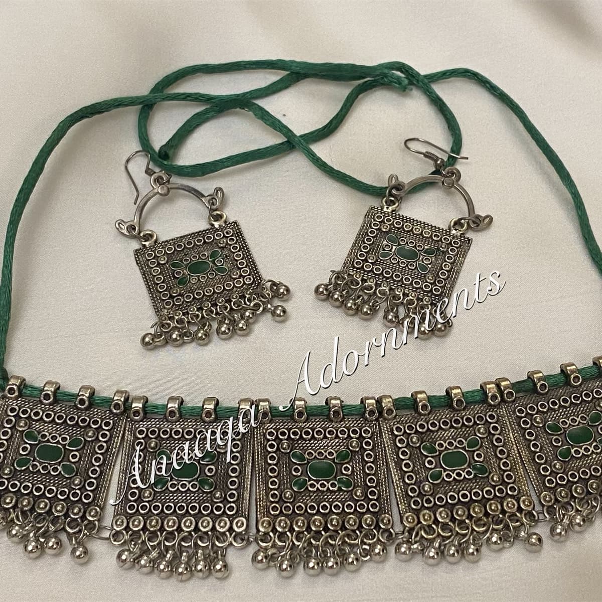 Afghani Choker-Silver Green