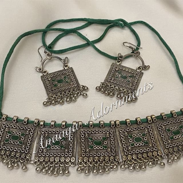 Afghani Choker-Silver Green