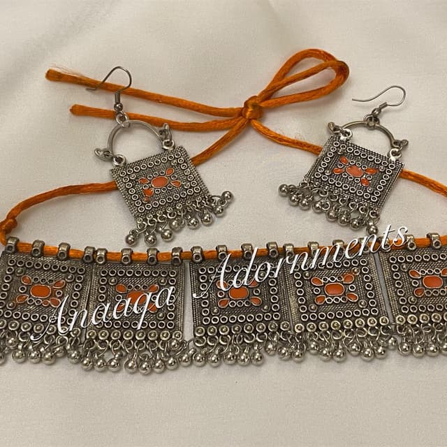 Afghani Choker-Silver Orange