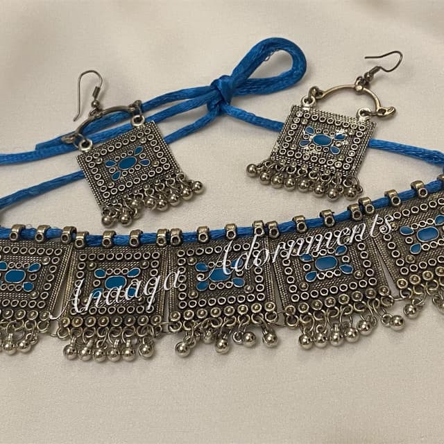 Afghani Choker-Silver Blue