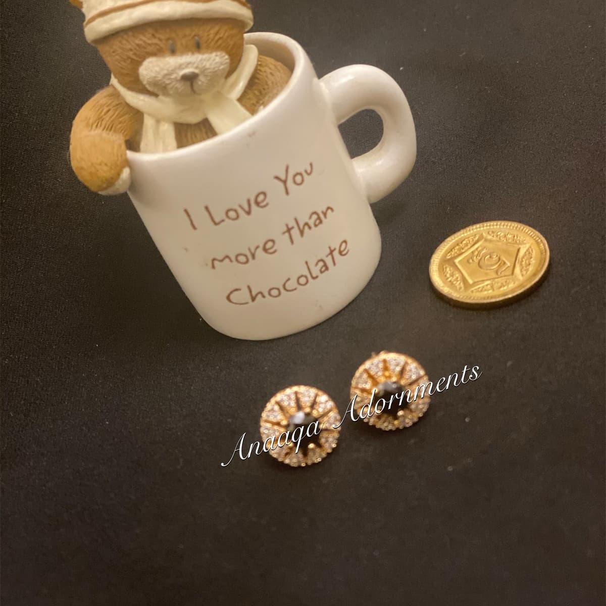 Black Stoned Studs-Golden